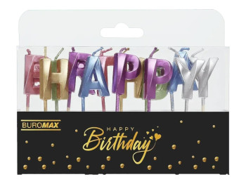 Набор свеч Buromax “Happy Birthday”, с деревянным держателем, микс цветов