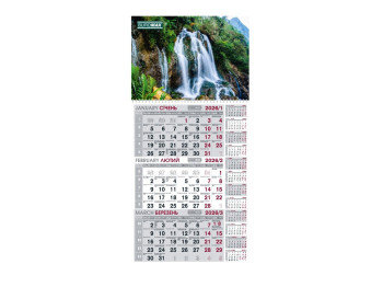 Календарь настенный квартальный на 2026 г.,1 пружина, водоспад, Buromax