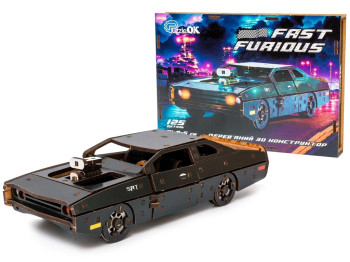 Дерев'яний 3D конструктор чорний Fast Furous, 125 деталей, PuzzleOk Puz-62519