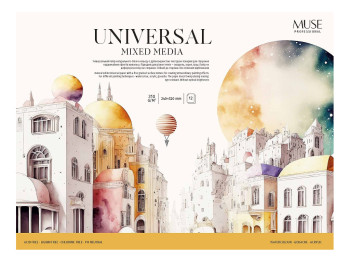 Блок для рисования склейка для смешанных техник Universal, мелкозернистый, 12 листов