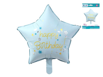 Фольгована повітряна кулька Happy Birthday у формі зірки, блакитна, 48×48 см