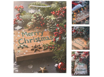 Пакет новогодний бумажный M Merry Christmas 26х35х10см, R32963-M
