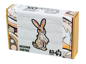 Фигурный деревянный пазл Веселый Зайчик A3 в картонной упаковке, PuzzleOk