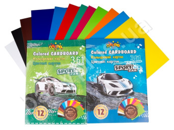Картон кольоровий А4, 12 кольорів, Sport car, KIDIS 7829
