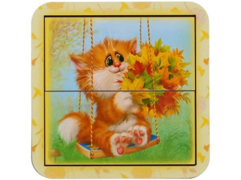 Пазл разрезной Котик-2, 11×11 см, деревянный, Ubumblesbees
