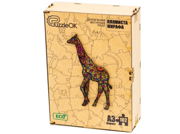 Фигурный деревянный пазл Пятнистый Жираф A3, в деревянной упаковке, PuzzleOk