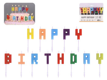Набір свічок для торта “Happy Birthday”, 13 шт, різнокольорові