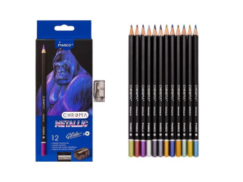 Карандаши шестигранные с металлическим блеском и точилкой Metallic Chroma 12 шт. Marco 1033-12CB