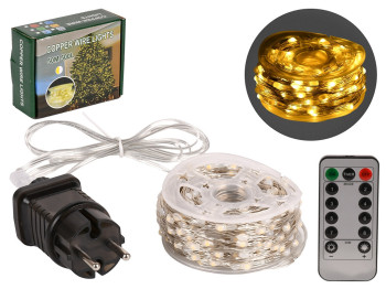 Гірлянда світлодіодна жовта Роса білий дріт з пультом 50м 500led, R33985-4