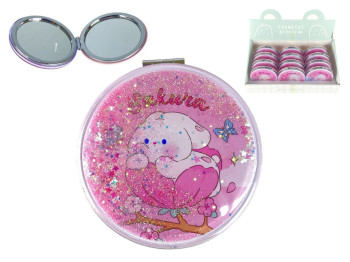 Зеркало карманное круглое Sakura ZT185-2576L, 7 см, с блестками, микс видов (цена за 1шт)