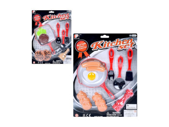 Игровой набор посуды со сковородкой и продуктами P3014, 2 вида