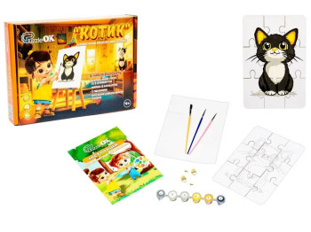 Деревянный пазл-раскраска Котик, PuzzleOk