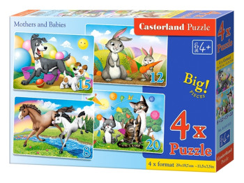Пазлы Мама и дети, 4xPuzzle 8,12,15,20 элементов, Castorland
