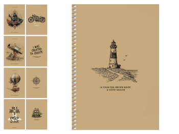 Тетрадь А5 на спирали Marine Collection, 96 листов, в клетку, крафт-картон, микс видов