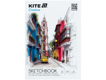 Скетчбук A5 для работ маркерами Kite Creative K-1280, 30 листов