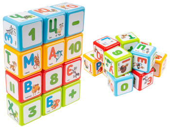 Игрушка кубики обучающие ТехноК с буквами, цифрами и знаками, 12 шт