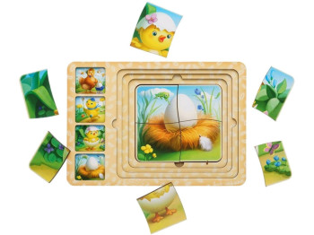 Сортер-пазл деревянный Этапы развития курочки 24×16 см, Ubumblesbees