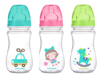 Пляшка з широким отвором антиколікова Easystart - Кольорові звірята 240 мл. Canpol Babies 35/206