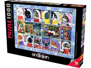 Пазлы Коллекция марок с рождественским котом, 1000 элементов, Anatolian