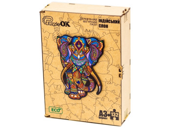 Фигурный деревянный пазл Индийский слон A3, в деревянной упаковке, PuzzleOk