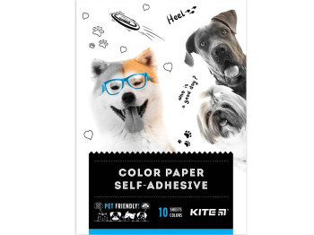 Папір кольоровий самоклейкий Dogs А5, 10 аркушів, 10 кольорів, Kite