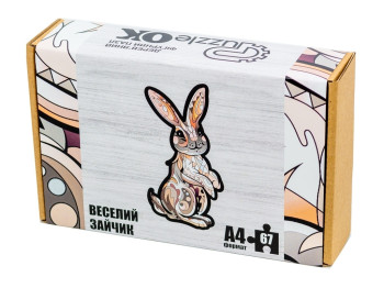 Фигурный деревянный пазл Веселый Зайчик A4 в картонной упаковке, PuzzleOk