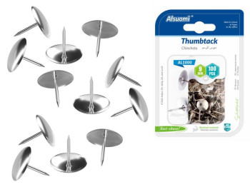 Кнопки канцелярские металлические Thumbtack AL1000, 9 мм, 100 шт, серебряные