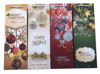 Пакет новогодний бумажный под бутылку Merry Christmas 12х10х36см, R32989