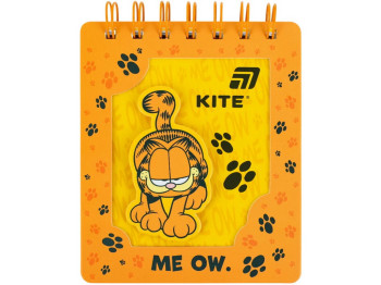 Блокнот на двойной цветной спирали Garfield, 105×125 мм, 80 листов, клетка, Kite