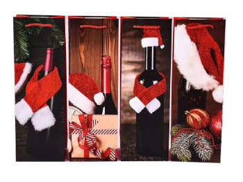 Пакет новогодний бумажный под бутылку Happy Holidays 12х35х9см, WW02811