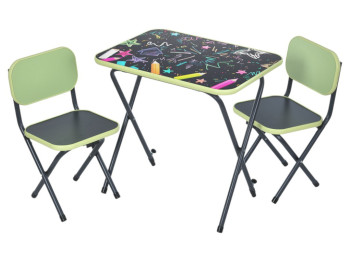 Дитячий складний стіл Creative-light-green салатовий, з 2 стільчиками, МДФ, дизайн Олівці