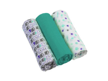 Пелюшки муслинові бавовняні бірюзові 3 шт. 70х70 см. BabyOno 348/05