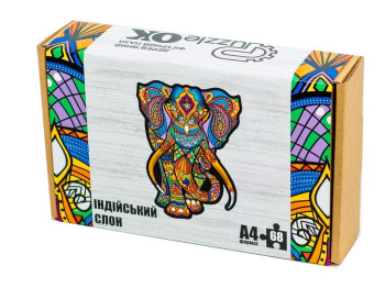 Фигурный деревянный пазл Индийский слон A4, в картонной упаковке, PuzzleOk