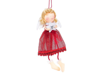 Мягкая новогодняя игрушка Ангелочек, Красная юбка, 0541J