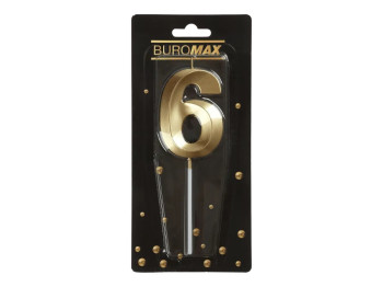 Свеча для торта цифра "6", золотая, Buromax