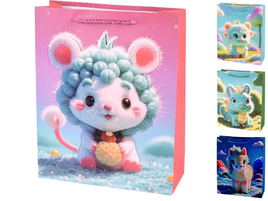 Подарочный пакет Fairytale animals 3D S, бумажный, 18×23×9 см, 4 дизайна (цена за 1шт)
