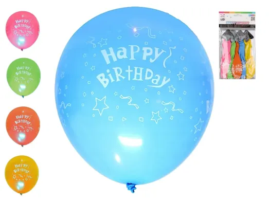 Набір світлодіодних повітряних кульок “Happy Birthday”, 30 см, мікс кольорів, 5 шт