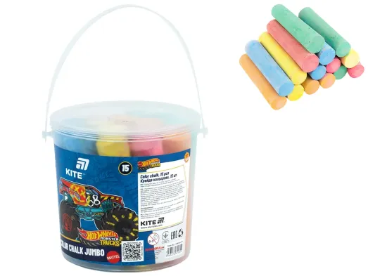 Мел цветной Kite Jumbo Hot Wheels HW26-074, 15 штук