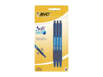 Ручки шариковые BIC Soft Feel Clic Grip 1 мм синие, набор 3 шт в блистере, bc837396, BIC