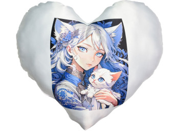Подушка декоративна з сублімацією Anime дівчина з кошеням, 45x40 см, форма серце, Strateg