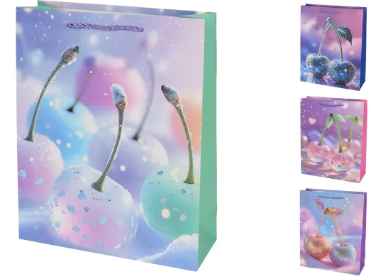 Подарочный пакет Cherry M, бумажный, 26×32×10 см, 4 дизайна (цена за 1шт)