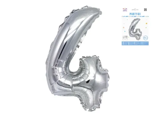Куля фольгована цифра 4 Party Go 40 см, самотримаюча форма, срібна