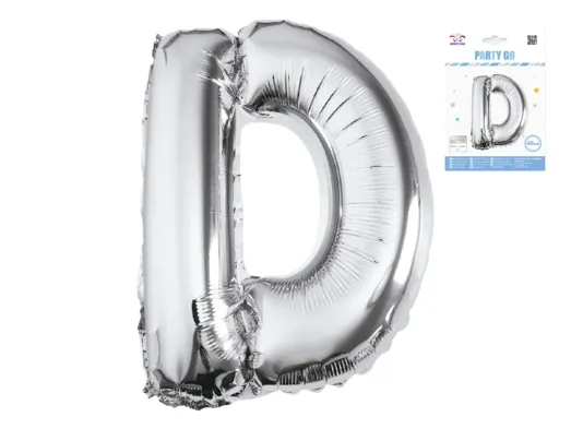 Шар фольгированная буква D Party Go 40 см, самодержащаяся форма, серебряная