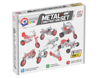 Конструктор металевий мототранспорт Мототранспорт, 198 деталей, 8 моделей транспорту, Технок