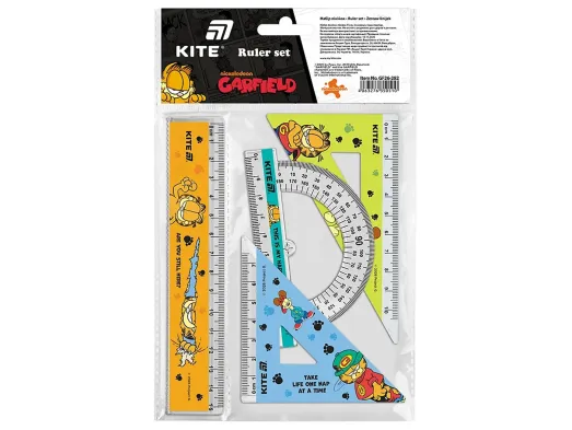 Набор линеек Kite Garfield GF26-282, линейка, 2 угольника, транспортир