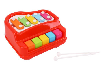 Игрушечный ксилофон-фортепиано ТехноК с палочками, 2 в 1, красный