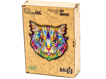 Фигурный деревянный пазл Кот Муркот A4, в деревянной упаковке, PuzzleOk