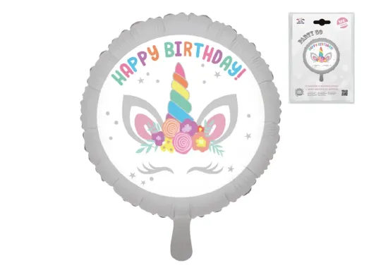 Фольгована повітряна кулька Happy Birthday -  Єдиноріг, 45 см