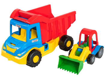 Машинка самосвал Multi Truck 39219 с трактором 38 см, откидной кузов, Tigres