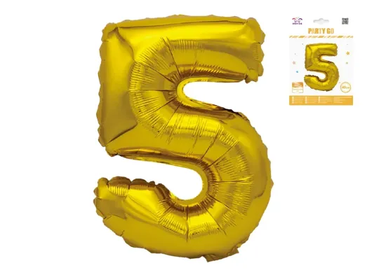 Куля фольгована цифра 5 Party Go 40 см, самотримаюча форма, золота